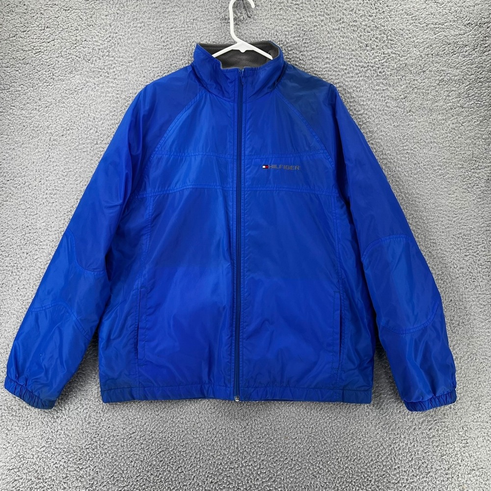 VTG Y2K Tommy Hilfiger Fleece Lined Zip Up Jacket Men's Size Medium Blue READ